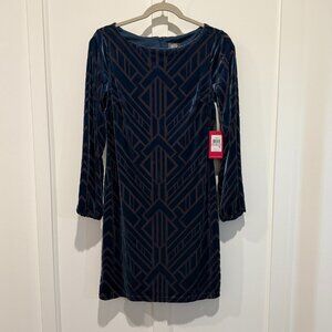 NWT- Vince Camuto blue and mocha burnout dress in size 6.